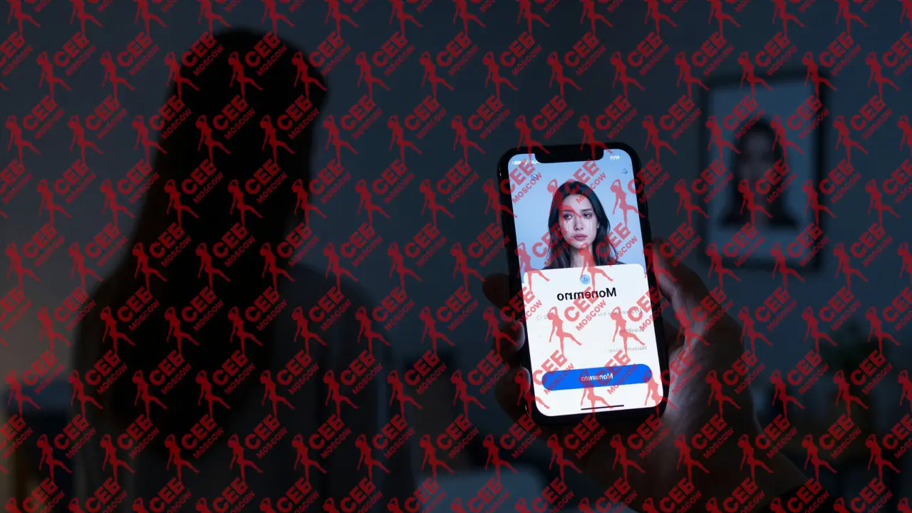 Женщина в тёмной комнате, освещённая экраном телефона с подтверждением оплаты криптовалютой.