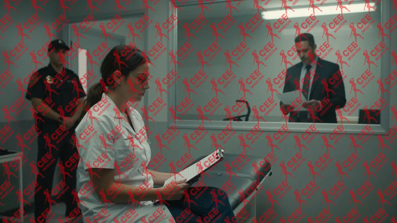 Секс-работница в клинике Nevada проходит обязательный медицинский осмотр под наблюдением персонала.