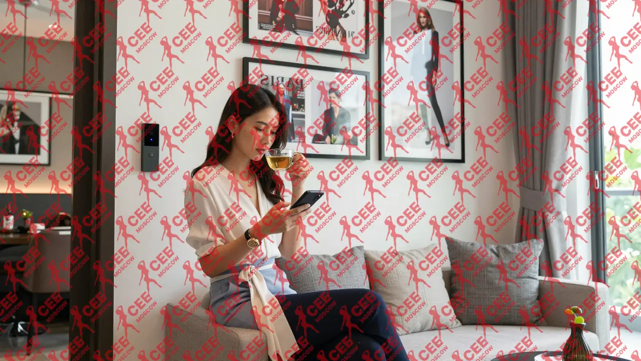 Женщина в современной квартире на Пхукете, вокруг &mdash; журналы моды, окна с видом на море, тихая атмосфера приватности и стиля.