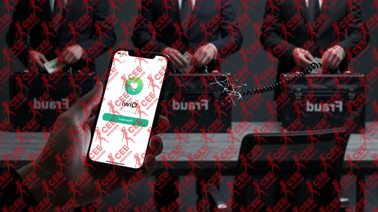 Рука подтверждает оплату через Qiwi, за спиной &mdash; мошенники упаковывают деньги, сайт с доменом .top в углу.