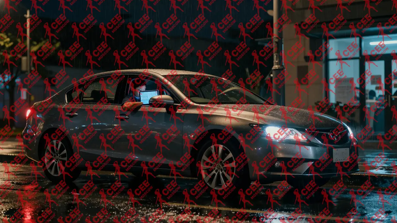 Автомобиль на ночном улице с драйвером, проверяющим маршрут &mdash; символ логистики, скрытой в базовом тарифе.