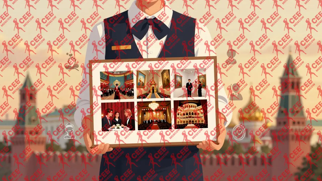 Портфолио эскорт-партнера с изображениями культурных мероприятий, символизирующее профессионализм и светский опыт.