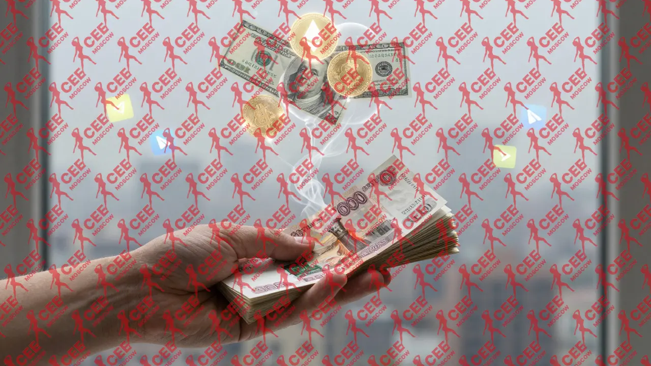 Рука держит рубли, которые превращаются в дым, а над ними поднимаются доллары и криптовалюты.
