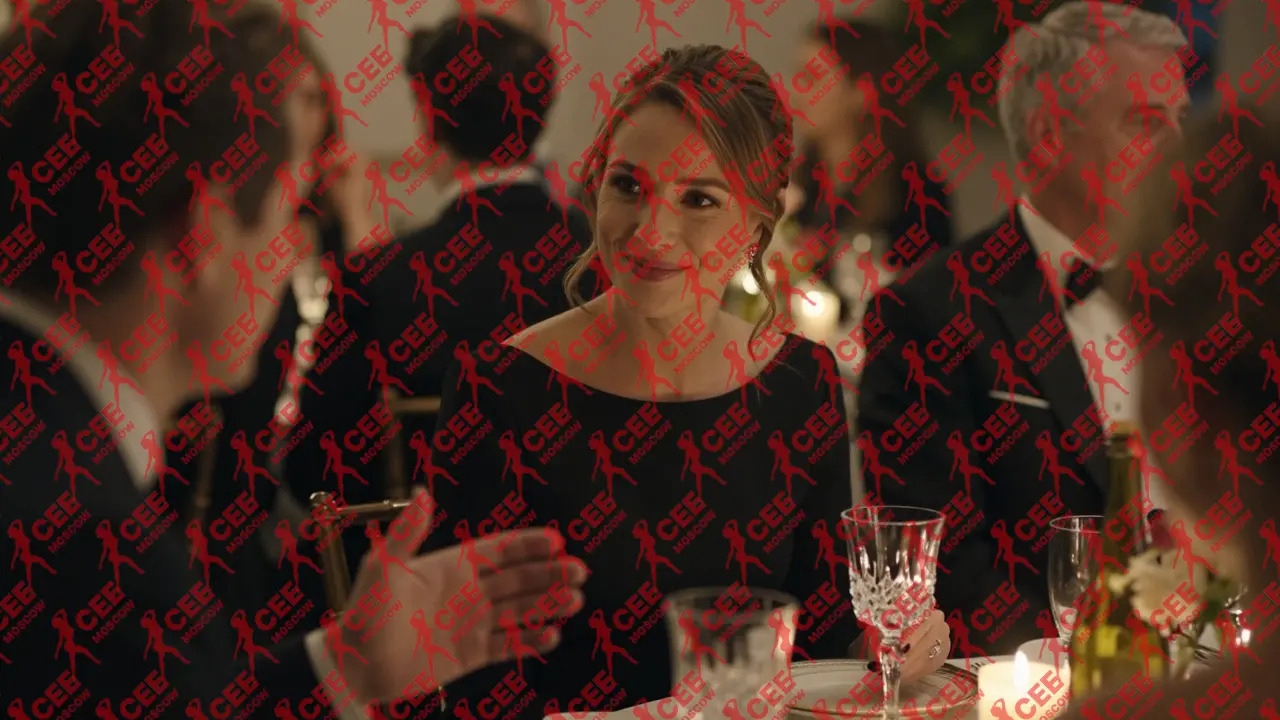 Светская львица внимательно слушает ученого на благотворительном ужине, ее присутствие спокойно поддерживает атмосферу доверия.