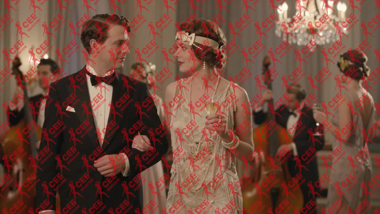 Женщина-эскорт сопровождает клиентку на балу в стиле 1920-х годов.