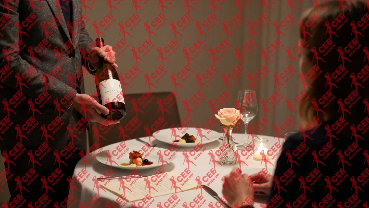 Закрытый ресторан, тихий ужин при свечах, на столе роза и меню с рукописными заметками.