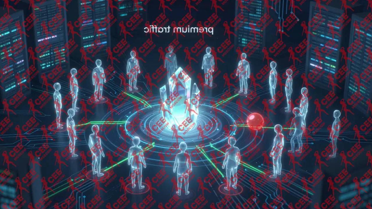 Сотни агентов-частиц координируют действия вокруг центрального ресурса в абстрактной системе.