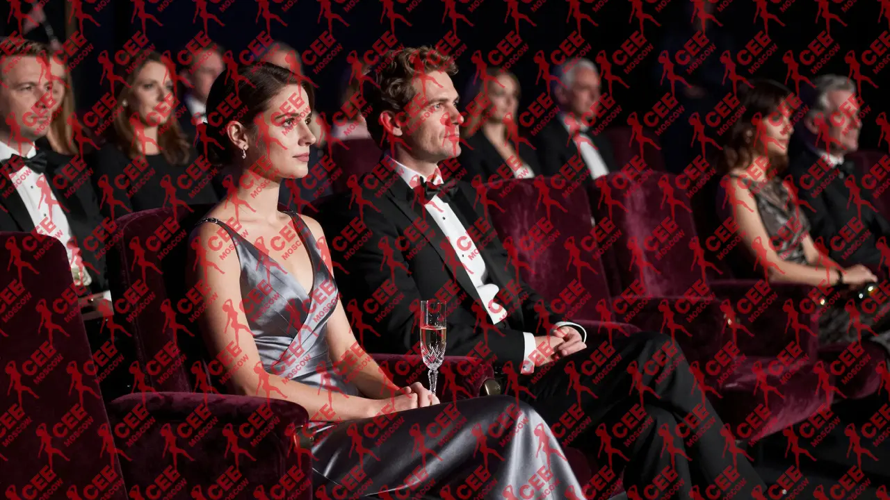 Пара на премьере в опере, сидя в частном боксе, погружены в спектакль, без телефонов и лишнего внимания.