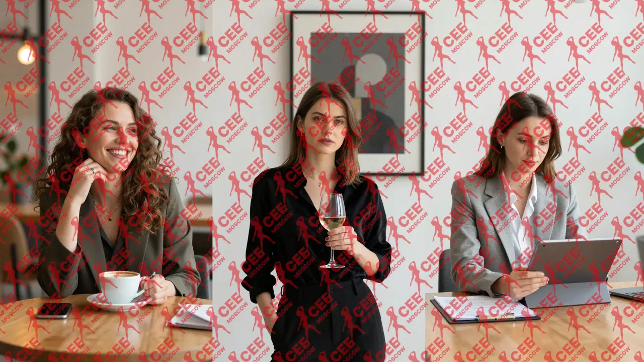 Три женщины в разных обстановках: деловая встреча, арт-выставка и кафе &mdash; символизируют три уровня эскорт-сервисов в Москве.