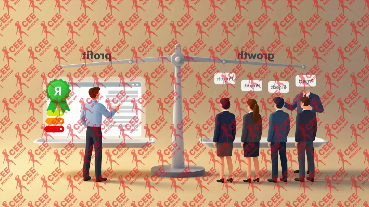 Contrasting scenes of inefficient team growth versus streamlined management with efficiency symbols.